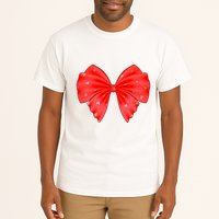 Cute Valentine Heart Print Red Ribbon Bow Tall T-Shirt