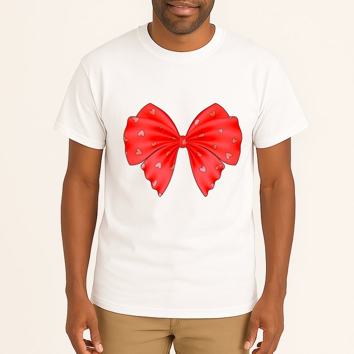 Cute Valentine Heart Print Red Ribbon Bow Tall T-Shirt