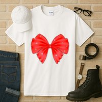 Cute Valentine Heart Print Red Ribbon Bow Tall T-Shirt