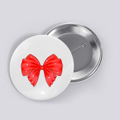 Cute Valentine Heart Print Red Ribbon Bow Button