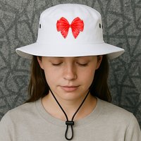 Cute Valentine Heart Print Red Ribbon Bow Bucket Hat