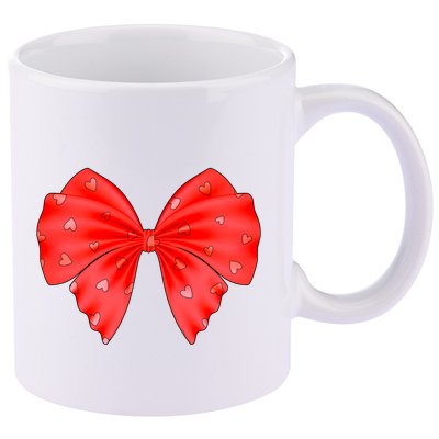 Cute Valentine Heart Print Red Ribbon Bow 11oz C Handle Ceramic Mug