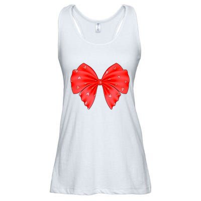 Cute Valentine Heart Print Red Ribbon Bow Ladies Essential Flowy Tank