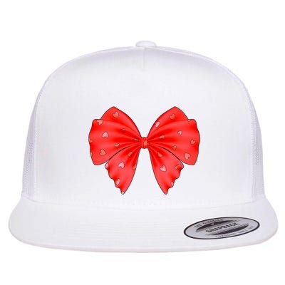 Cute Valentine Heart Print Red Ribbon Bow Flatbill Hat