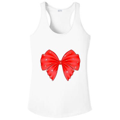 Cute Valentine Heart Print Red Ribbon Bow Ladies PosiCharge Competitor Racerback Tank
