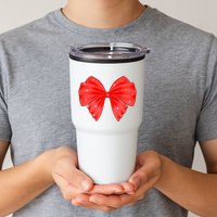 Cute Valentine Heart Print Red Ribbon Bow Tumbler