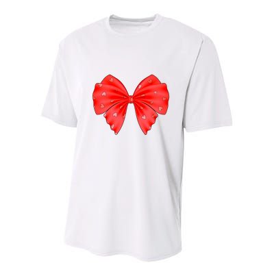 Cute Valentine Heart Print Red Ribbon Bow Youth Performance Sprint T-Shirt