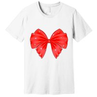 Cute Valentine Heart Print Red Ribbon Bow Premium T-Shirt