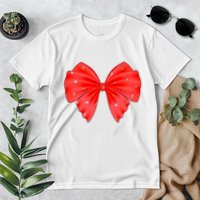 Cute Valentine Heart Print Red Ribbon Bow Premium T-Shirt