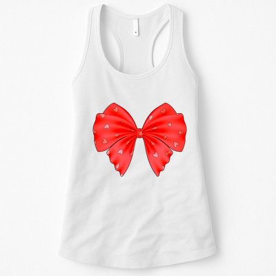 Cute Valentine Heart Print Red Ribbon Bow Womens Tank Top
