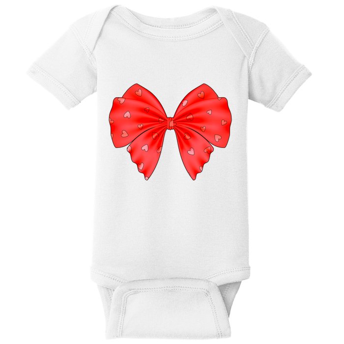 Cute Valentine Heart Print Red Ribbon Bow Baby Bodysuit