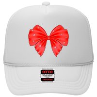 Cute Valentine Heart Print Red Ribbon Bow Hat