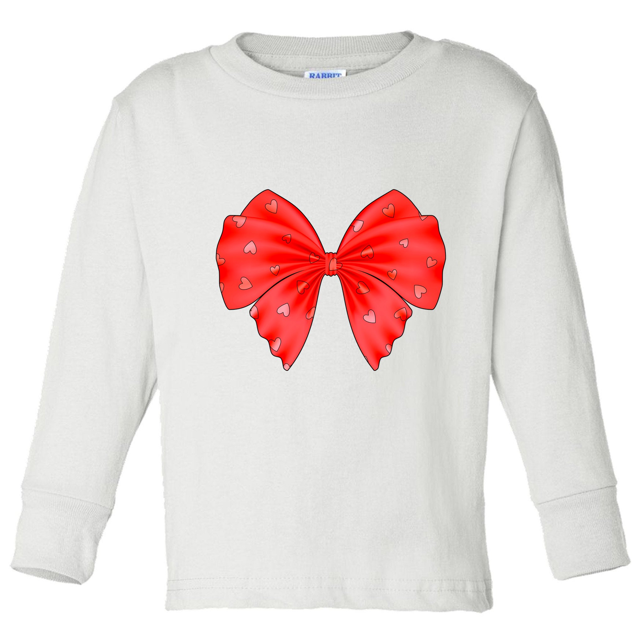 Cute Valentine Heart Print Red Ribbon Bow Toddler Long Sleeve Shirt
