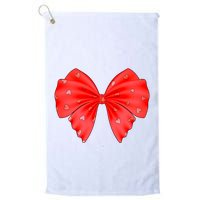 Cute Valentine Heart Print Red Ribbon Bow Golf Towel
