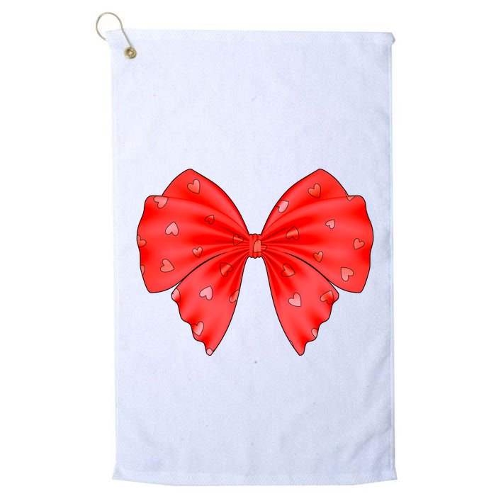 Cute Valentine Heart Print Red Ribbon Bow Golf Towel