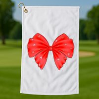 Cute Valentine Heart Print Red Ribbon Bow Golf Towel