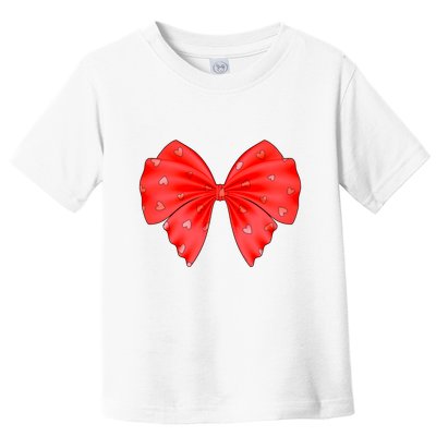Cute Valentine Heart Print Red Ribbon Bow Toddler T-Shirt