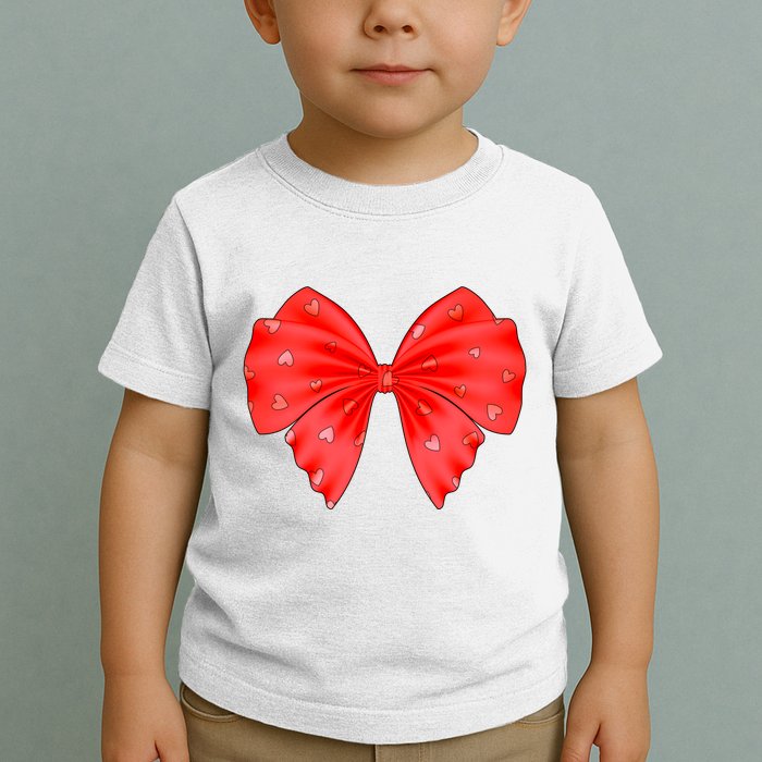 Cute Valentine Heart Print Red Ribbon Bow Toddler T-Shirt