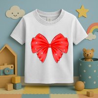 Cute Valentine Heart Print Red Ribbon Bow Toddler T-Shirt