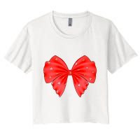 Cute Valentine Heart Print Red Ribbon Bow Crop Top