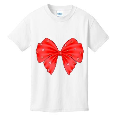 Cute Valentine Heart Print Red Ribbon Bow Kids T-Shirt
