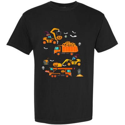 Construction Vehicle Halloween Crane Truck Pumpkin Garment-Dyed Heavyweight T-Shirt