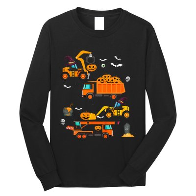 Construction Vehicle Halloween Crane Truck Pumpkin Long Sleeve Shirt