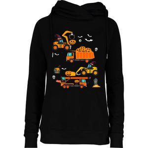 Construction Vehicle Halloween Crane Truck Pumpkin Womens Funnel Neck Pullover Hood