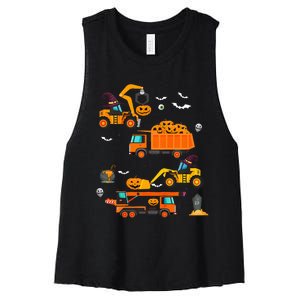 Construction Vehicle Halloween Crane Truck Pumpkin Women's Racerback Cropped Tank