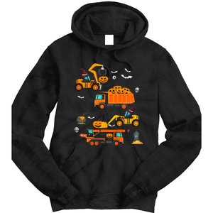 Construction Vehicle Halloween Crane Truck Pumpkin Tie Dye Hoodie