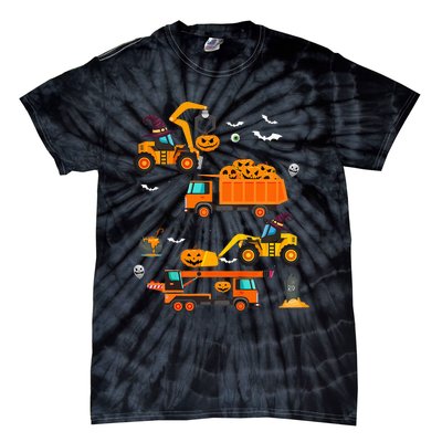 Construction Vehicle Halloween Crane Truck Pumpkin Tie-Dye T-Shirt