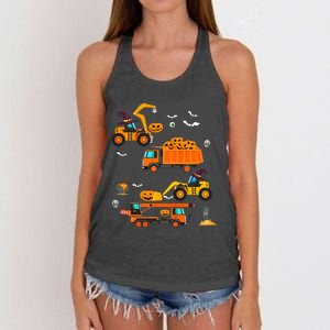 Construction Vehicle Halloween Crane Truck Pumpkin Women's Knotted Racerback Tank