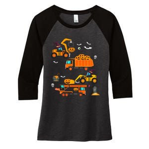 Construction Vehicle Halloween Crane Truck Pumpkin Women's Tri-Blend 3/4-Sleeve Raglan Shirt