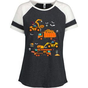 Construction Vehicle Halloween Crane Truck Pumpkin Enza Ladies Jersey Colorblock Tee