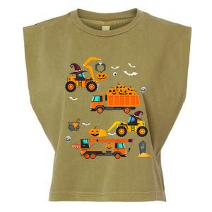 Construction Vehicle Halloween Crane Truck Pumpkin Garment-Dyed Women's Muscle Tee