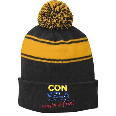 Con Venezuela Hasta El Final Maria Corina Machado Edmundo Stripe Pom Pom Beanie