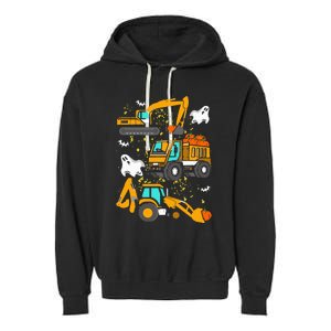 Construction Vehicle Halloween Crane Truck Pumpkin Garment-Dyed Fleece Hoodie