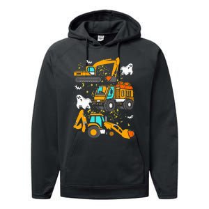 Construction Vehicle Halloween Crane Truck Pumpkin Performance Fleece Hoodie