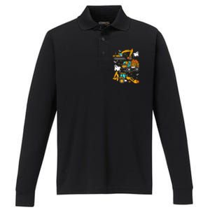 Construction Vehicle Halloween Crane Truck Pumpkin Performance Long Sleeve Polo