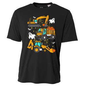 Construction Vehicle Halloween Crane Truck Pumpkin Cooling Performance Crew T-Shirt