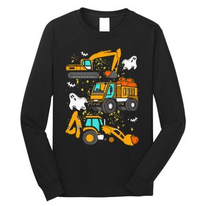 Construction Vehicle Halloween Crane Truck Pumpkin Long Sleeve Shirt