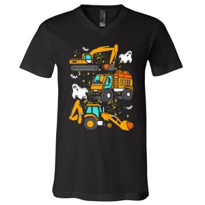 Construction Vehicle Halloween Crane Truck Pumpkin V-Neck T-Shirt