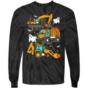 Construction Vehicle Halloween Crane Truck Pumpkin Tie-Dye Long Sleeve Shirt