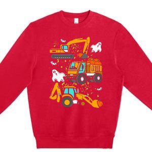 Construction Vehicle Halloween Crane Truck Pumpkin Premium Crewneck Sweatshirt