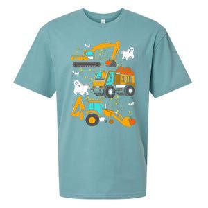 Construction Vehicle Halloween Crane Truck Pumpkin Sueded Cloud Jersey T-Shirt