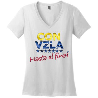 Con Venezuela Hasta El Final Maria Corina Machado Edmundo Women's V-Neck T-Shirt