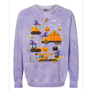 Construction Vehicle Halloween Crane Truck Pumpkin Witch Colorblast Crewneck Sweatshirt