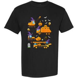 Construction Vehicle Halloween Crane Truck Pumpkin Witch Garment-Dyed Heavyweight T-Shirt