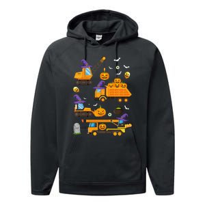 Construction Vehicle Halloween Crane Truck Pumpkin Witch Performance Fleece Hoodie