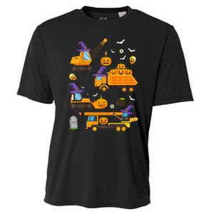 Construction Vehicle Halloween Crane Truck Pumpkin Witch Cooling Performance Crew T-Shirt